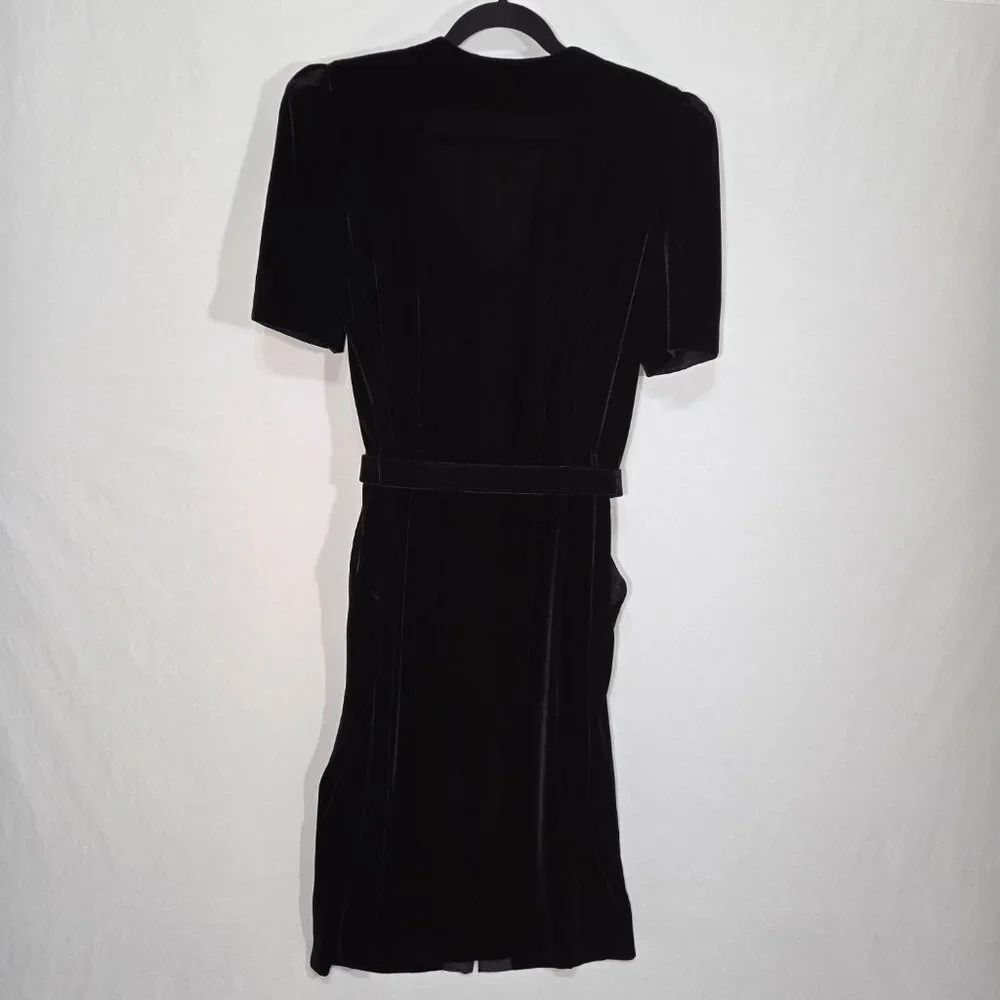 VINTAGE Academia Y2K Sirencore BLACK VELVET Pocket Belt Midi Dress Women Size 10 - Picture 2 of 16